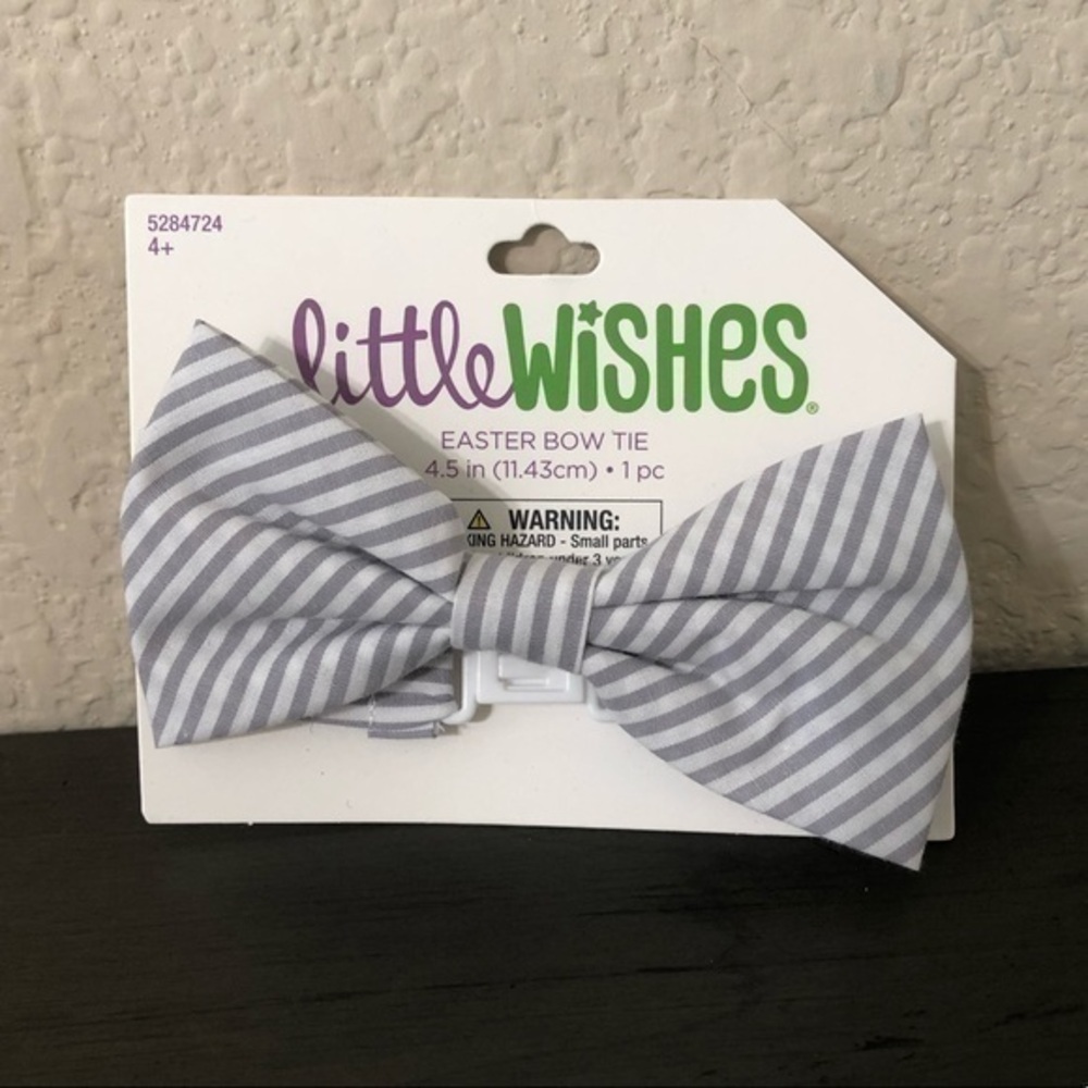 Little Wishes Bow Tie Gray White Striped Seersucker Easter Boy’s Formal Preppy